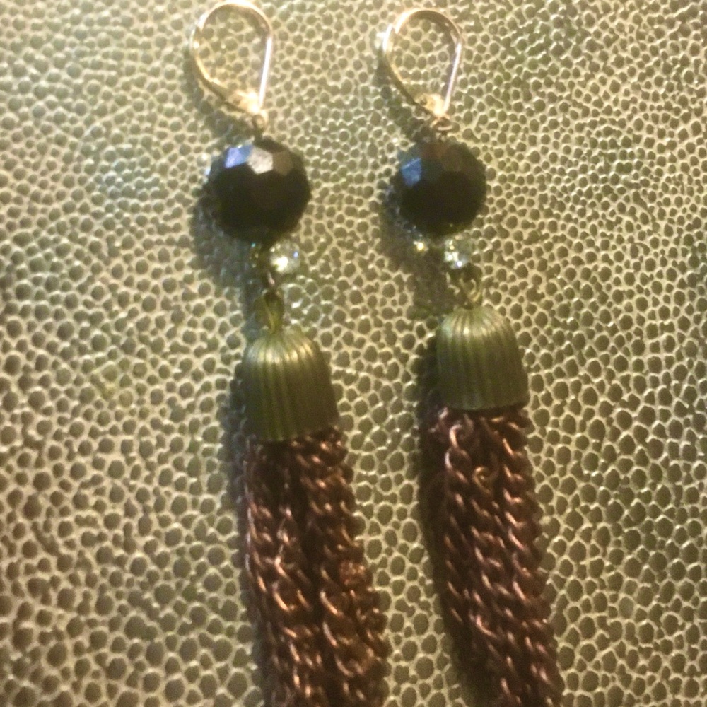 D & G Art Deco Rose Gold Chain Dangling Earrings